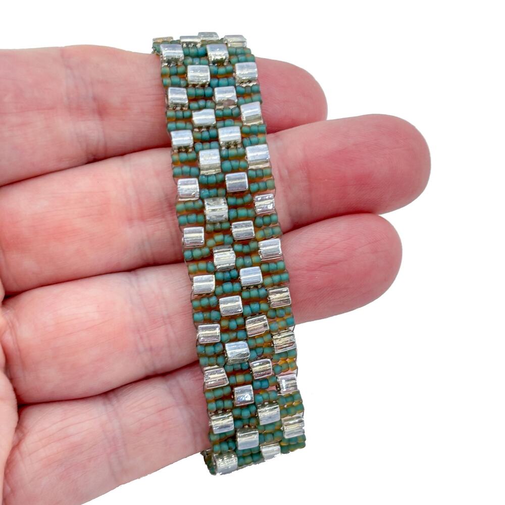 Vintage Sterling Silver 925 Turquoise Crystal Bead Bracelet 7.5"